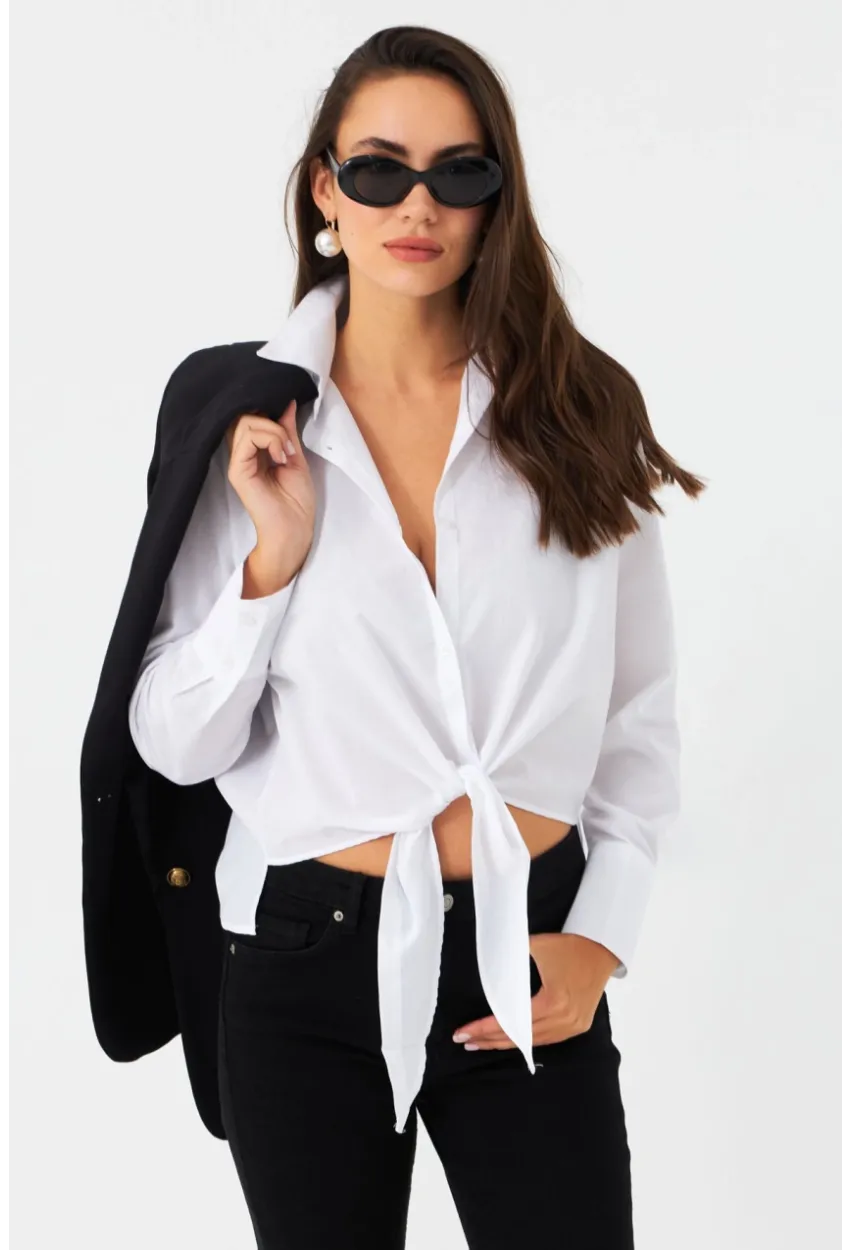 Kadın Beyaz Önü Bağlamalı Gömlek ZER417