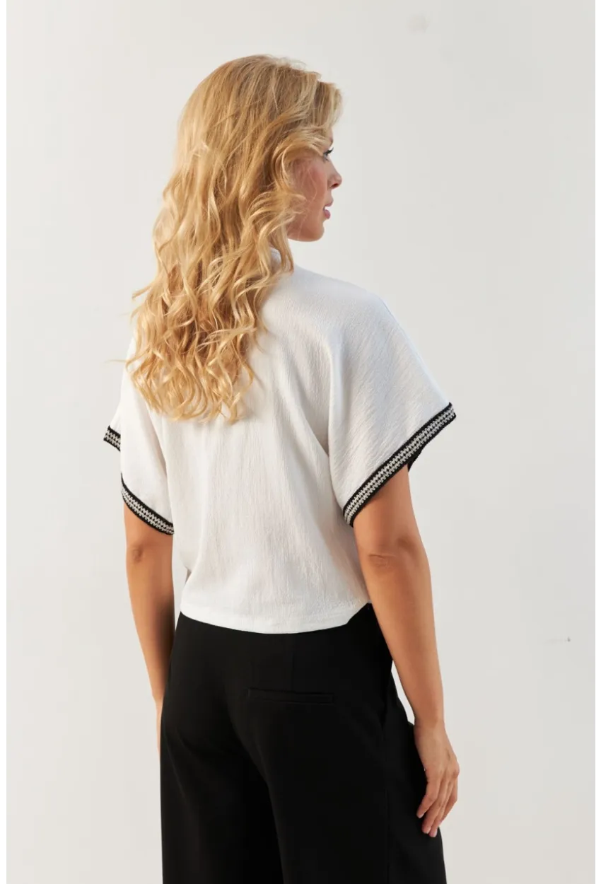 Kadın Beyaz Önü Büzgülü Bluz XL2039