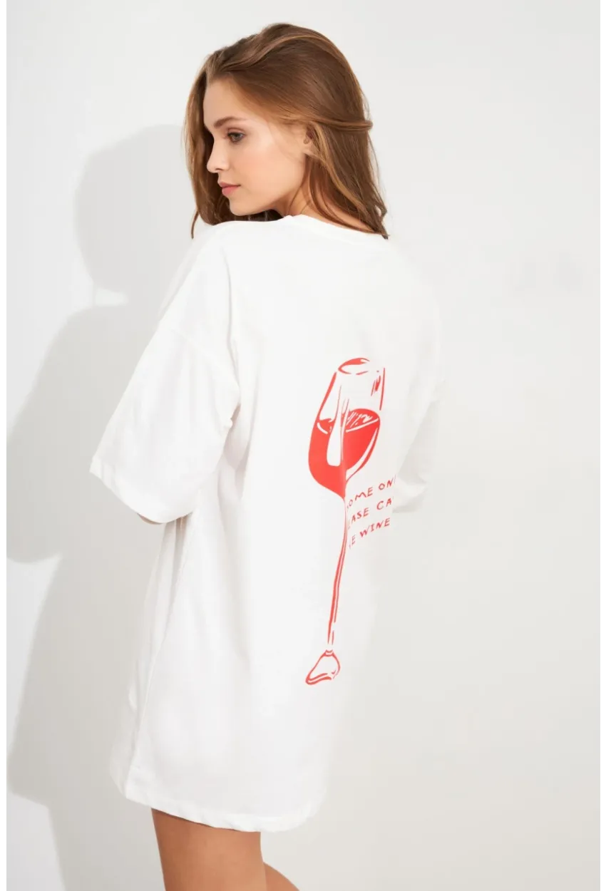 Kadın Beyaz Oversize Pijama T-Shirt TPG14