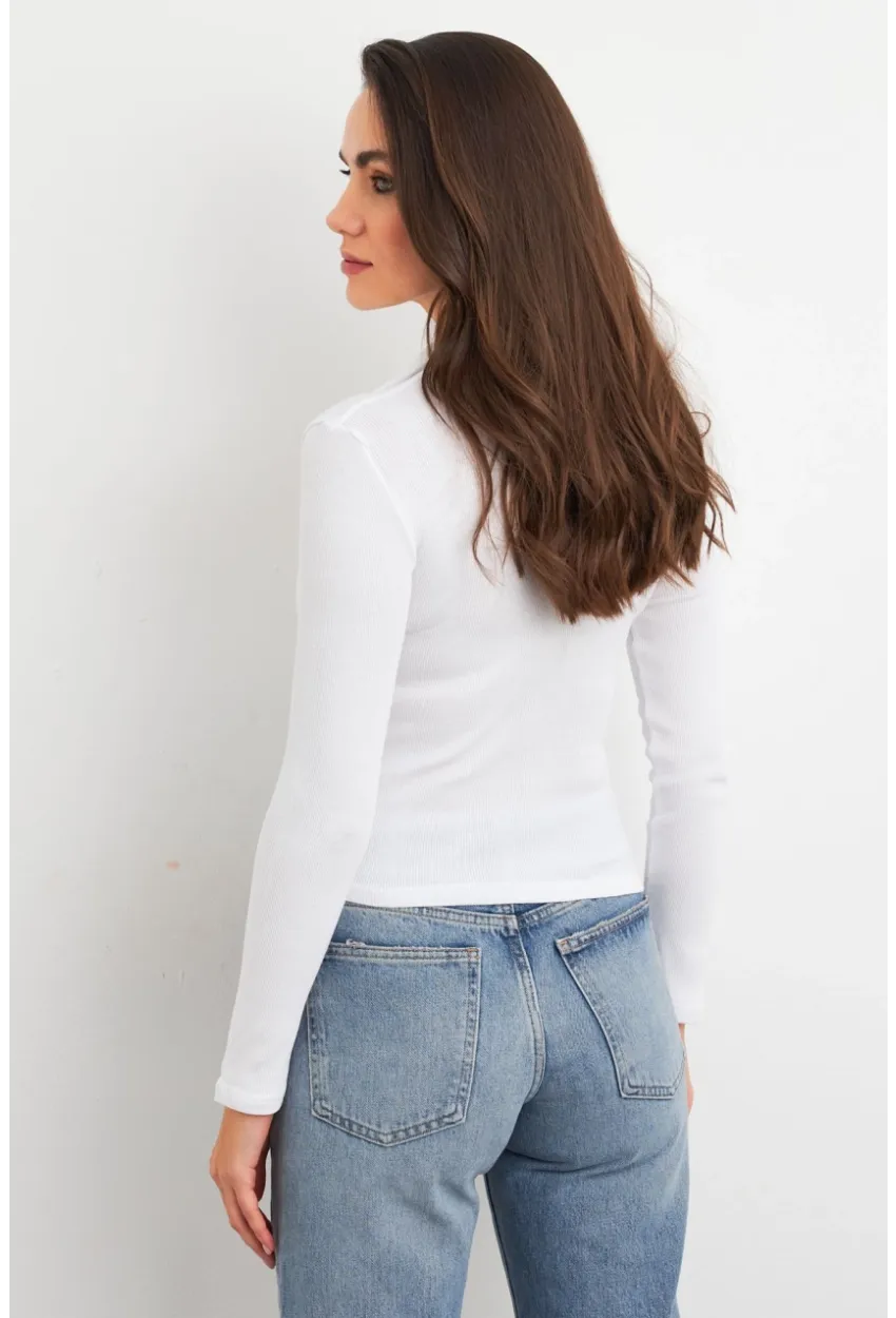 Kadın Beyaz Polo Yaka Kaşkorse Bluz LON3006