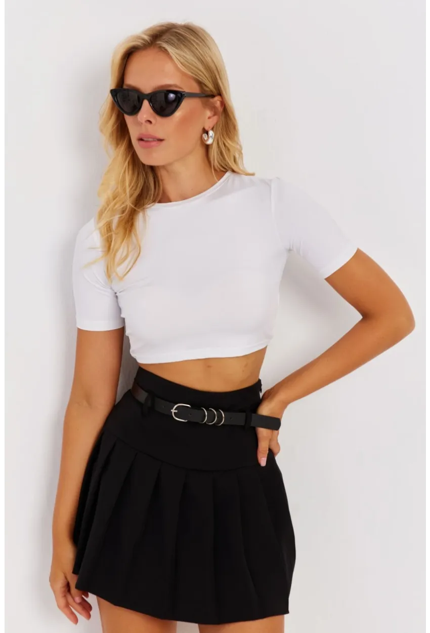 Kadın Beyaz Sırt Dekolteli Crop Bluz CY450