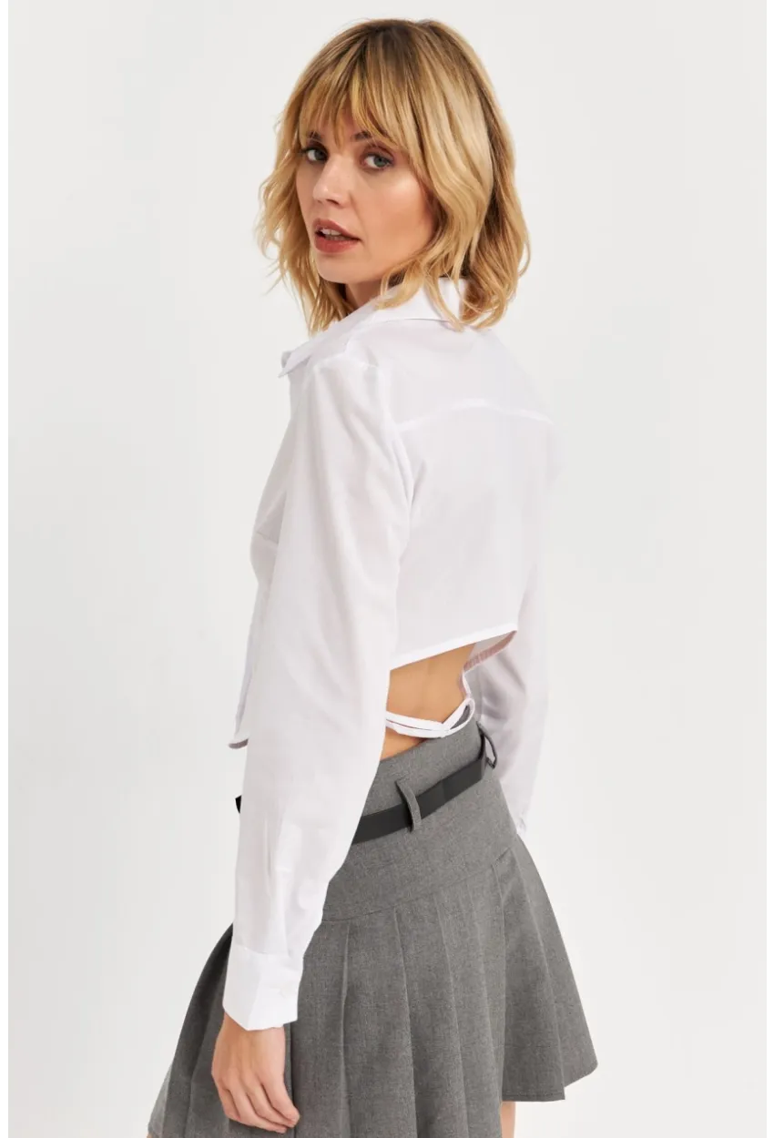 Kadın Beyaz Sırt Dekolteli Crop Gömlek DAF5013