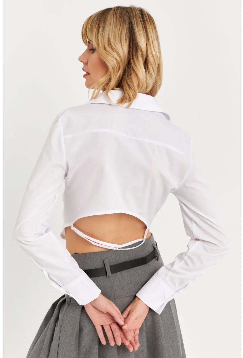 Kadın Beyaz Sırt Dekolteli Crop Gömlek DAF5013