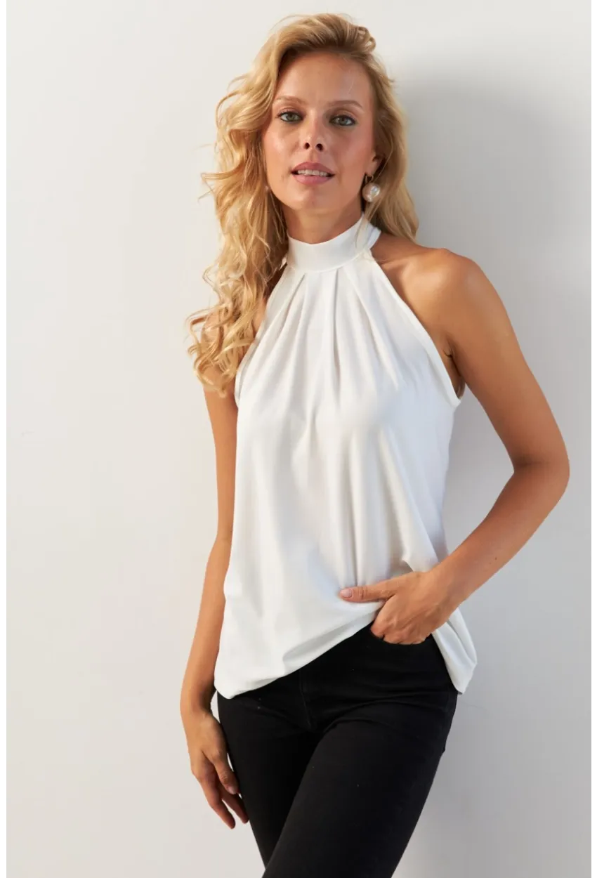 Kadın Beyaz Sırtı Damla Yılbaşı Bluz LPP5043