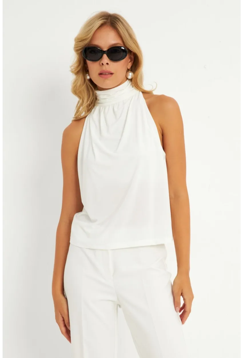 Kadın Beyaz Sırtı Düğmeli Bluz ELT3963