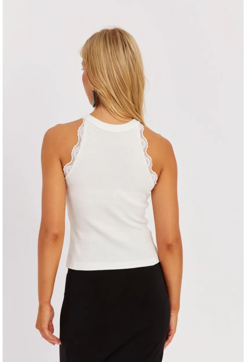 Kadın Beyaz-Siyah Halter Yaka Dantelli Bluz MK08