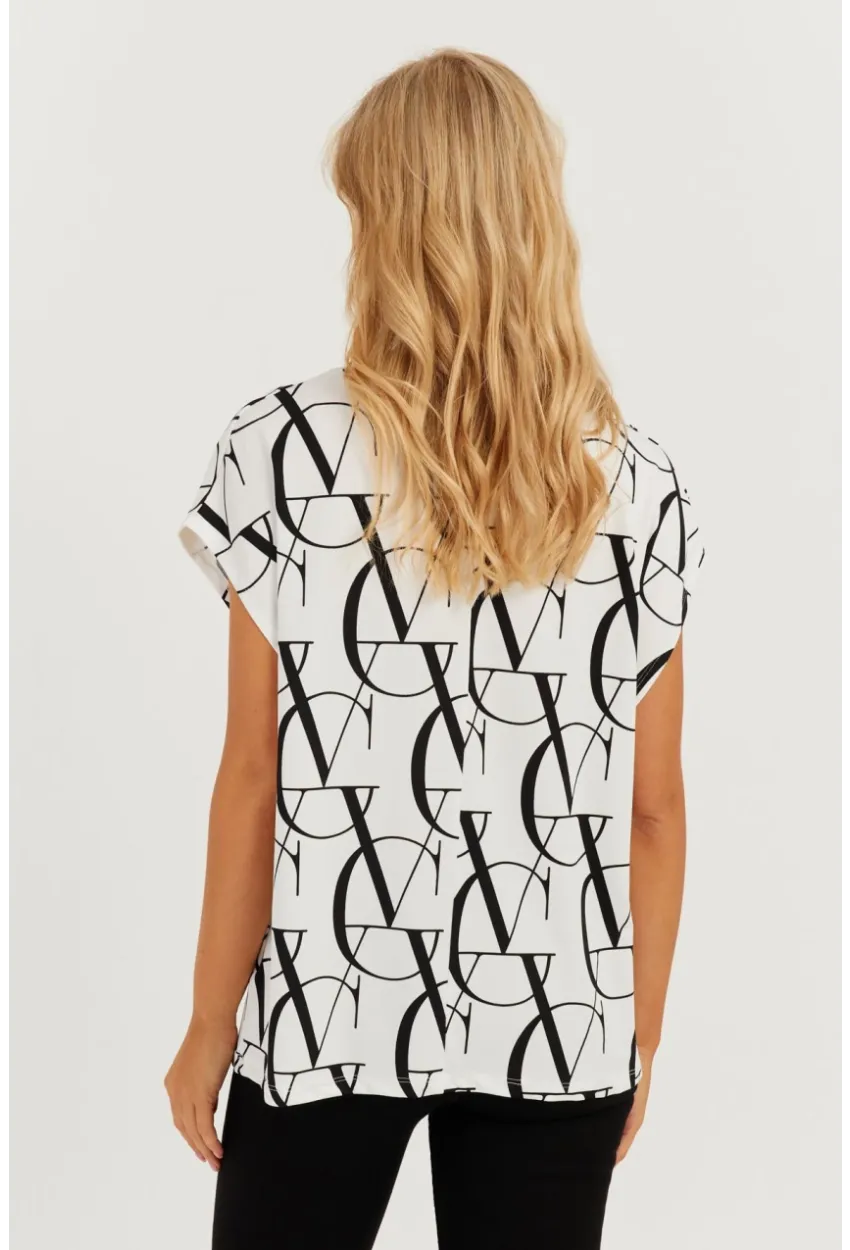 Kadın Beyaz-Siyah V Yaka Desenli Bluz AYD293
