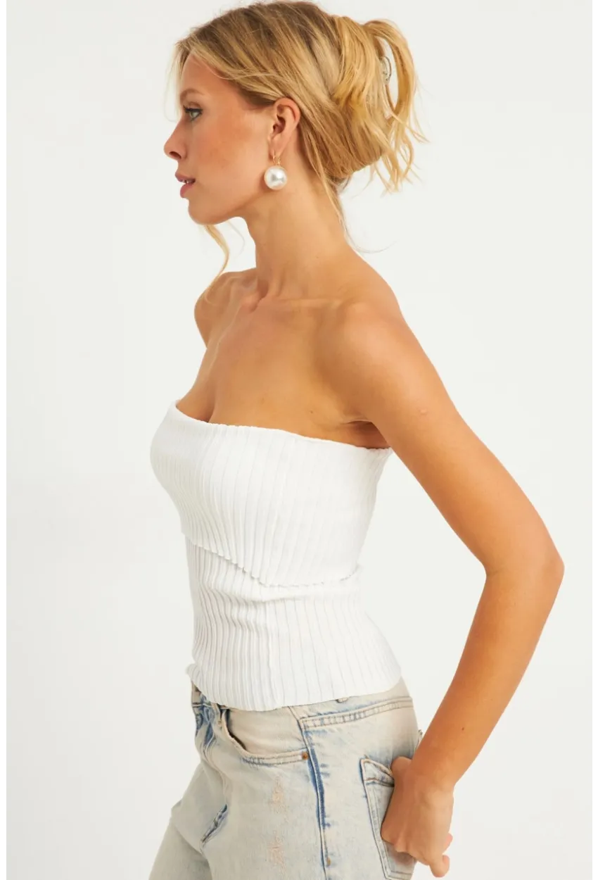 Kadın Beyaz Straplez Triko Bluz YV240