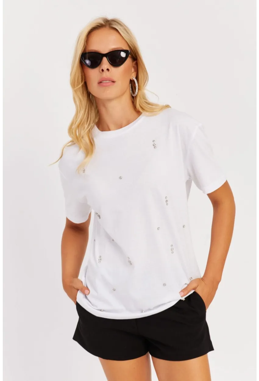 Kadın Beyaz Taşlı Bluz SGT401