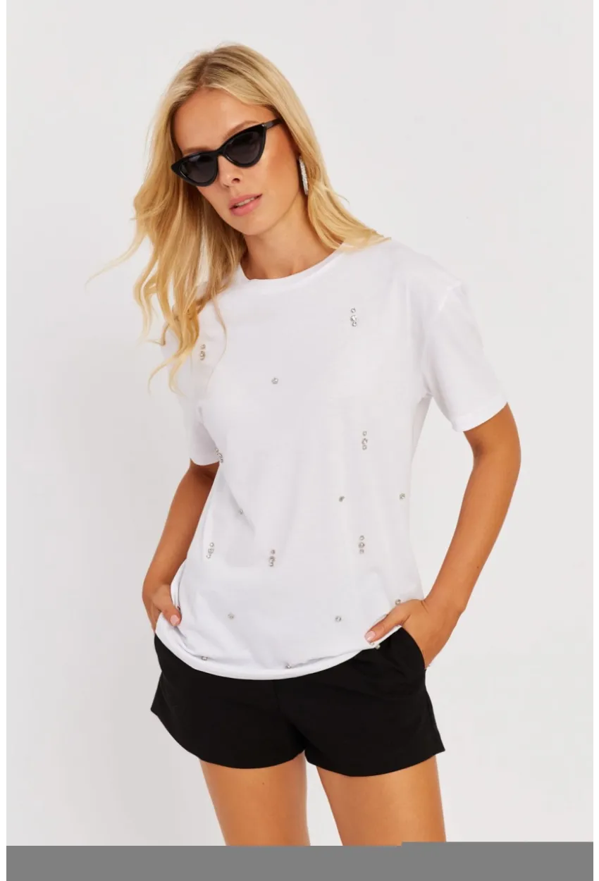 Kadın Beyaz Taşlı Bluz SGT401