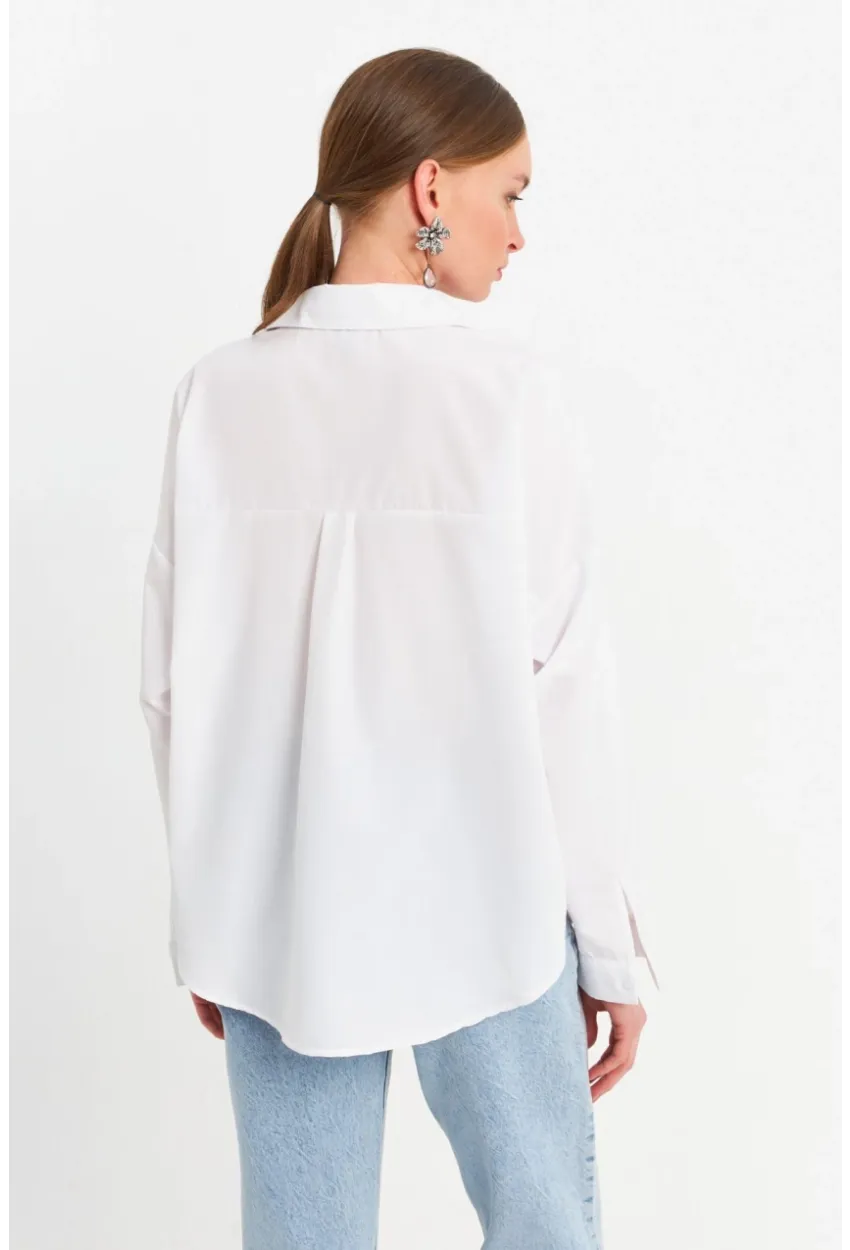 Kadın Beyaz Taşlı Gömlek MZER426