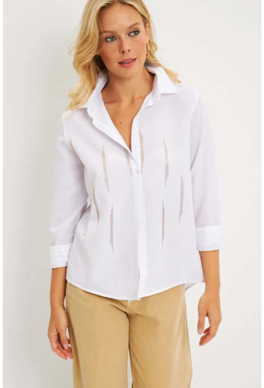 Kadın Beyaz Taşlı Gömlek ZER404