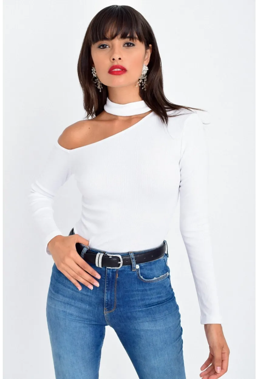 Kadın Beyaz Tek Omuz Bluz Kaşkorse CG53