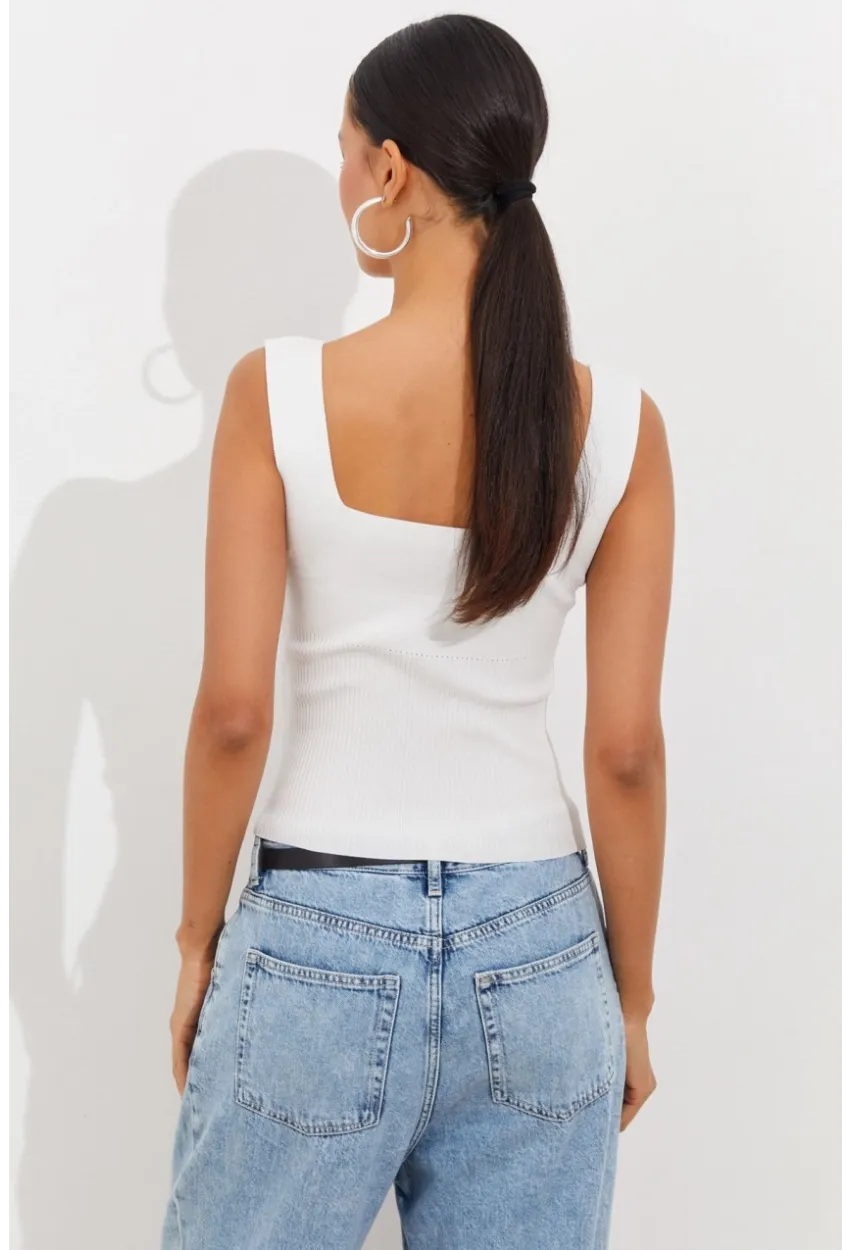 Kadın Beyaz Triko Atlet YV117