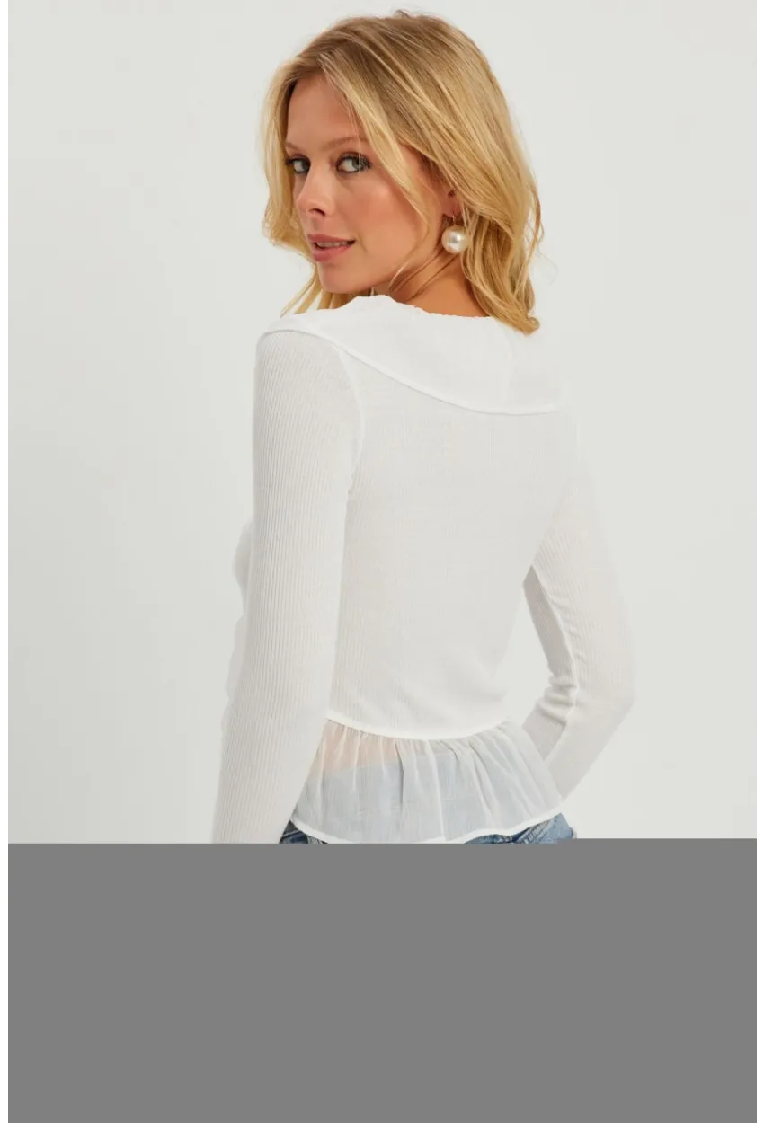 Kadın Beyaz Tül Detaylı Fırfırlı Hırka AYD313