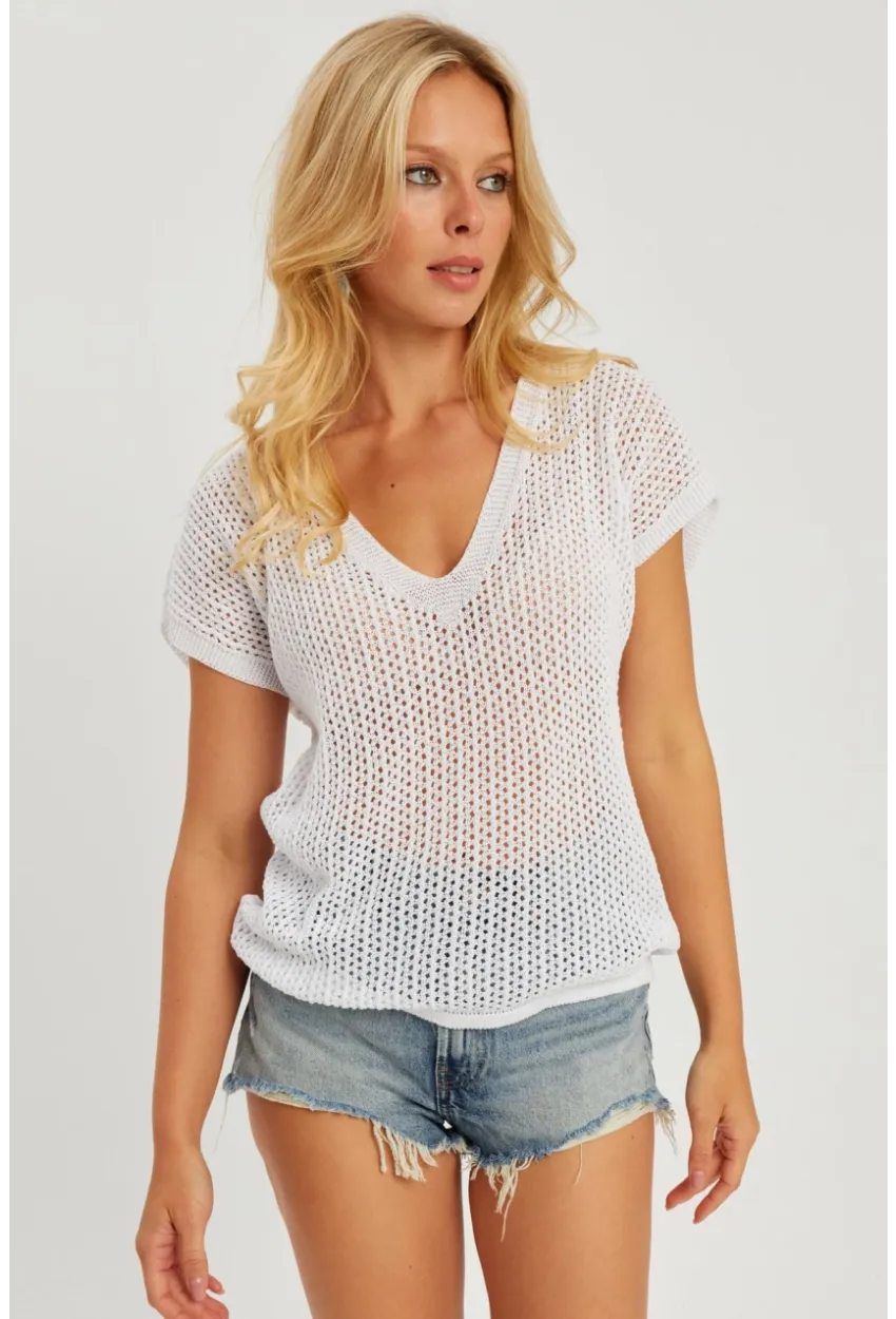 Kadın Beyaz V Yaka Fileli Bluz SMT230