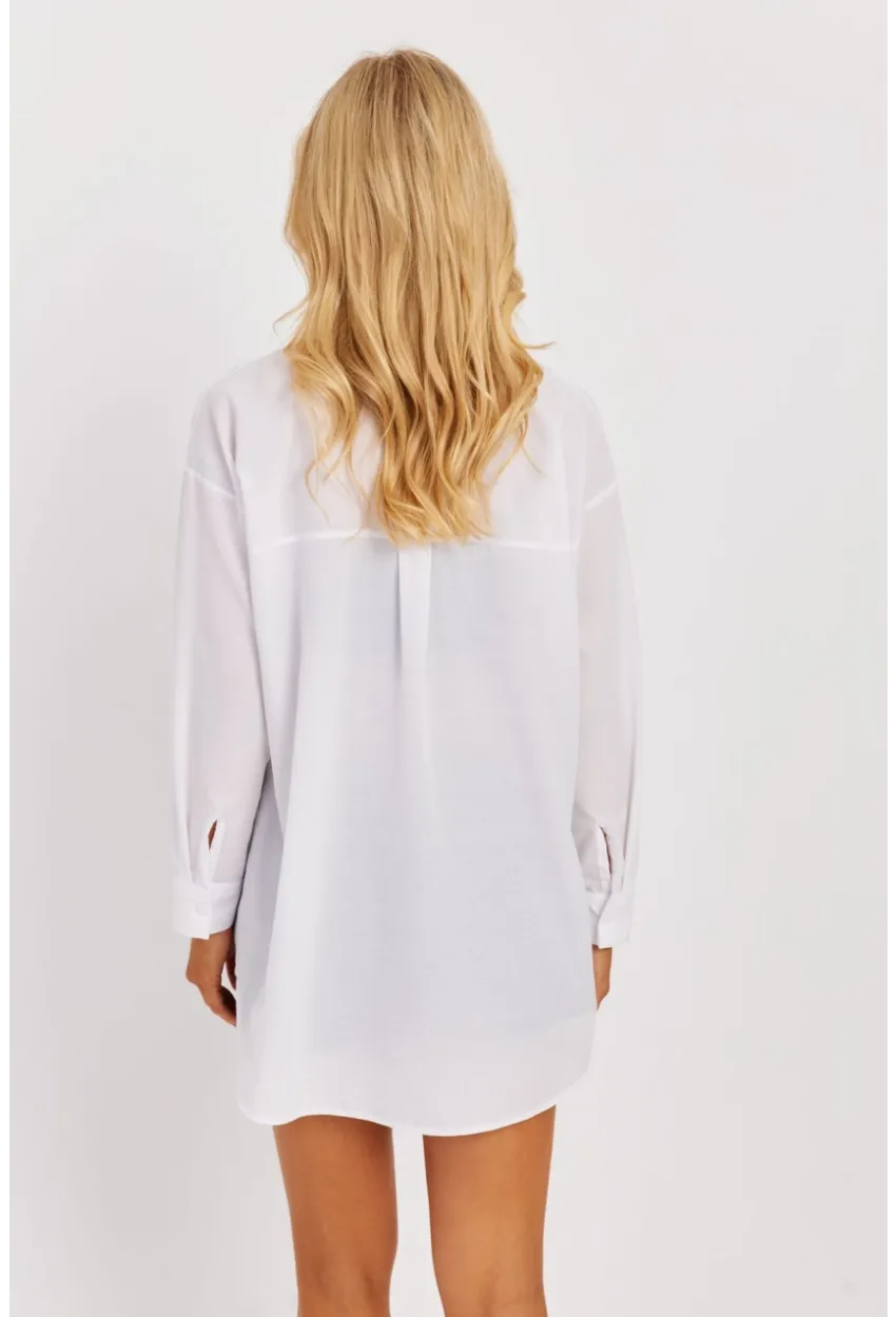 Kadın Beyaz Yeşil Fermuarlı Uzun Gömlek SF1317