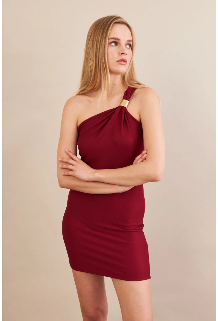 Kadın Bordo Aksesuarlı Mini Elbise FRY2315