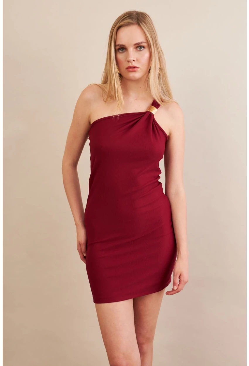 Kadın Bordo Aksesuarlı Mini Elbise FRY2315