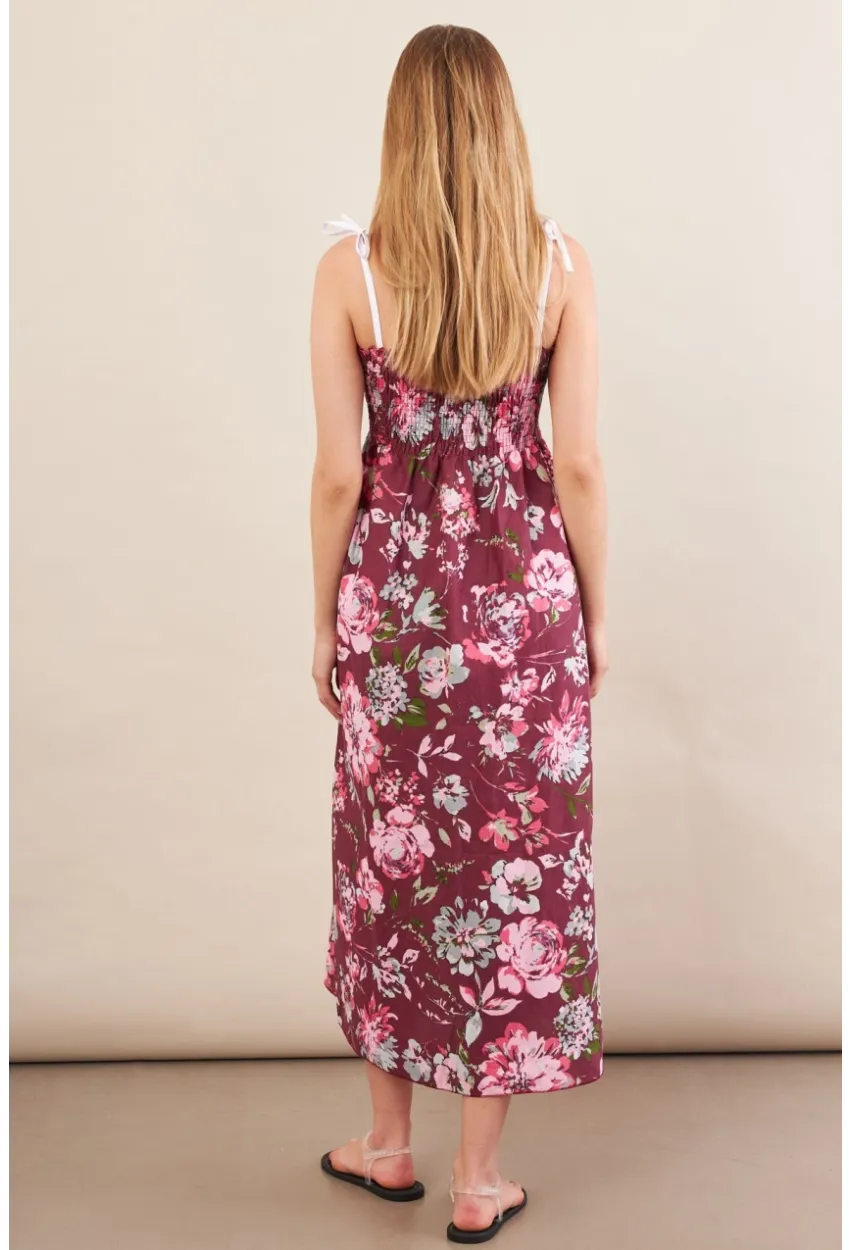 Kadın Bordo Askılı Gipeli Midi Elbise OR500