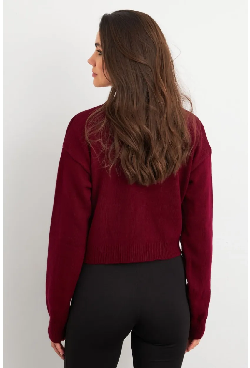 Kadın Bordo Ayıcıklı Hırka TEM99