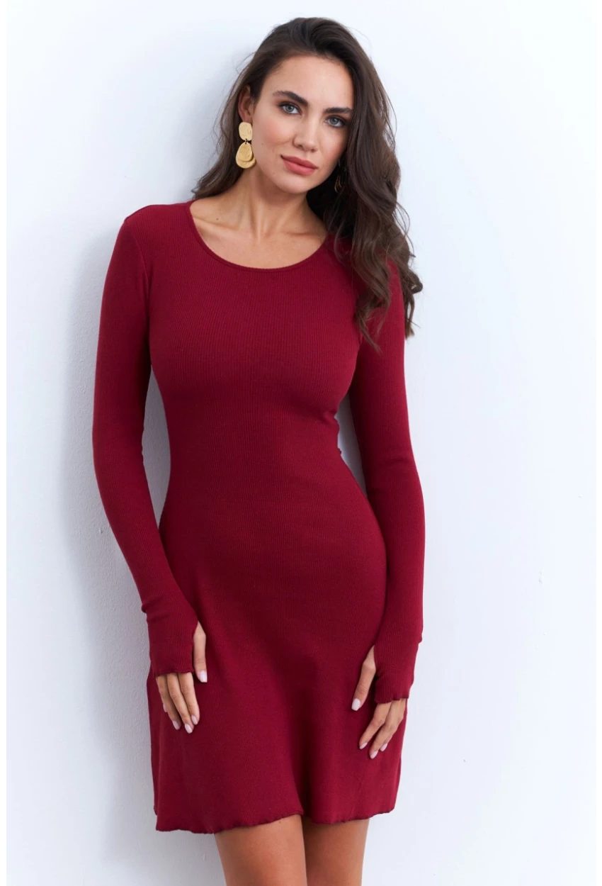 Kadın Bordo Bağlamalı Kaşkorse Mini Elbise FRY2175