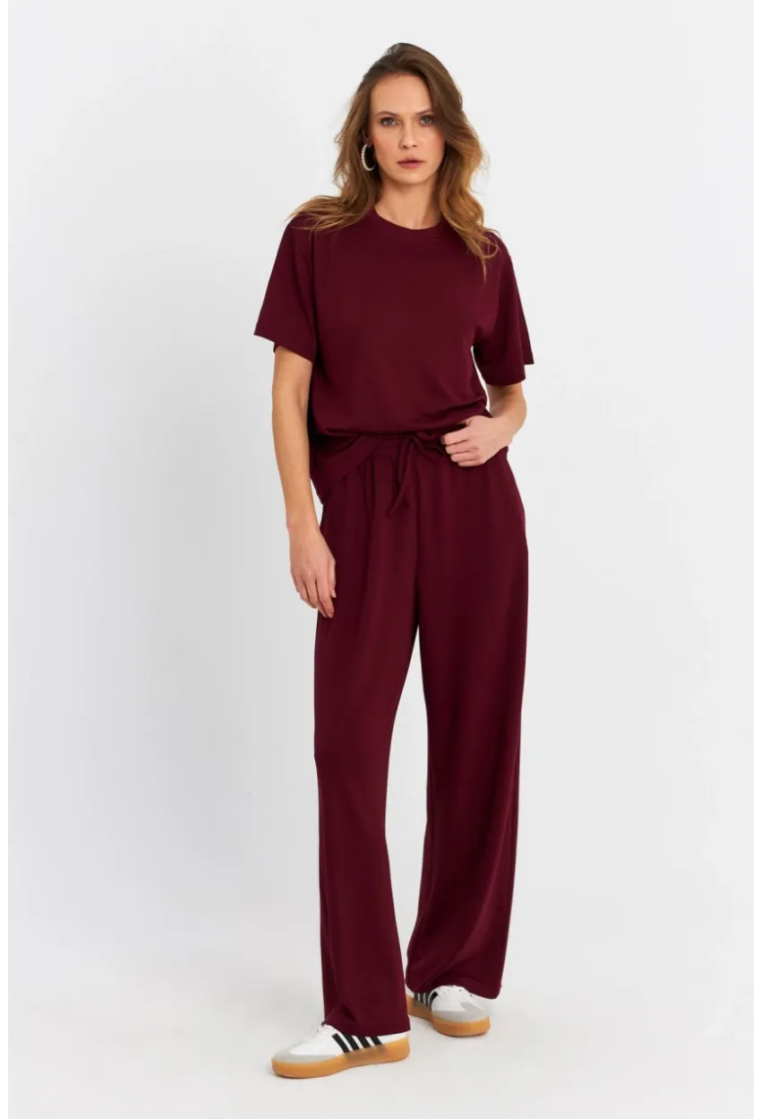 Kadın Bordo Basic Alt-Üst Pantolon Takım MRU6929