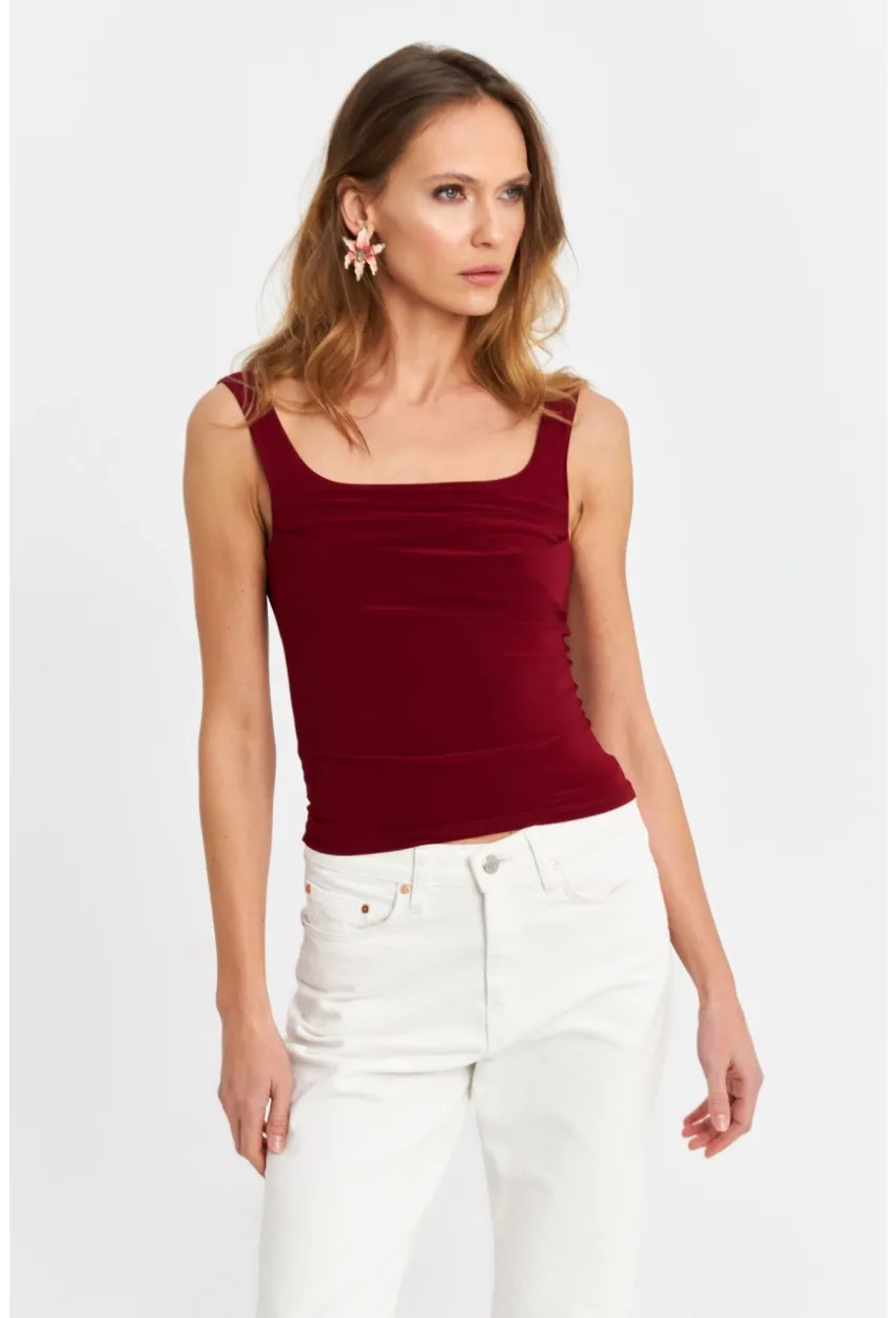 Kadın Bordo Degaje Yaka Askılı Atlet GÇ199