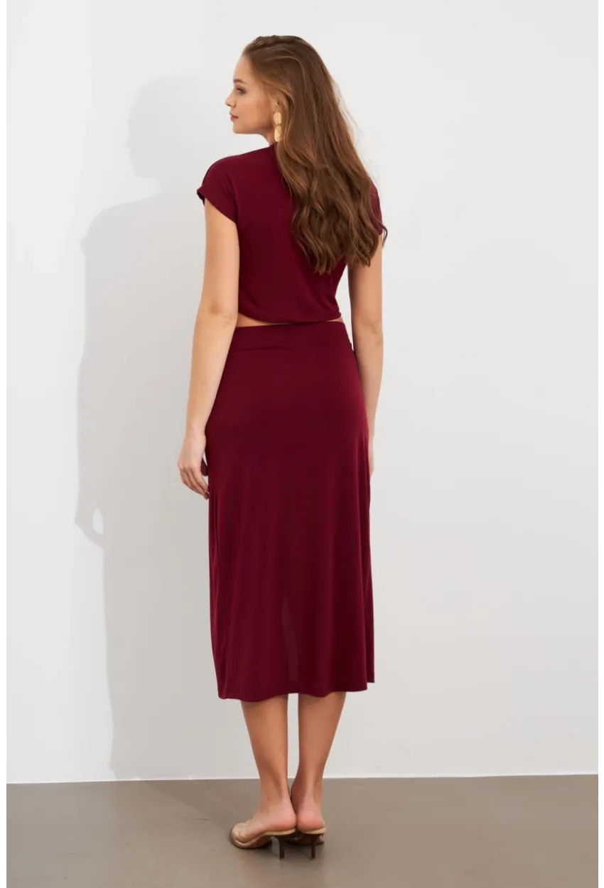 Kadın Bordo Dore Aksesuarlı İkili Takım UG7112