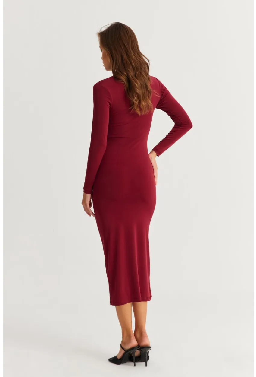 Kadın Bordo Drape Maxi Elbise DMR377