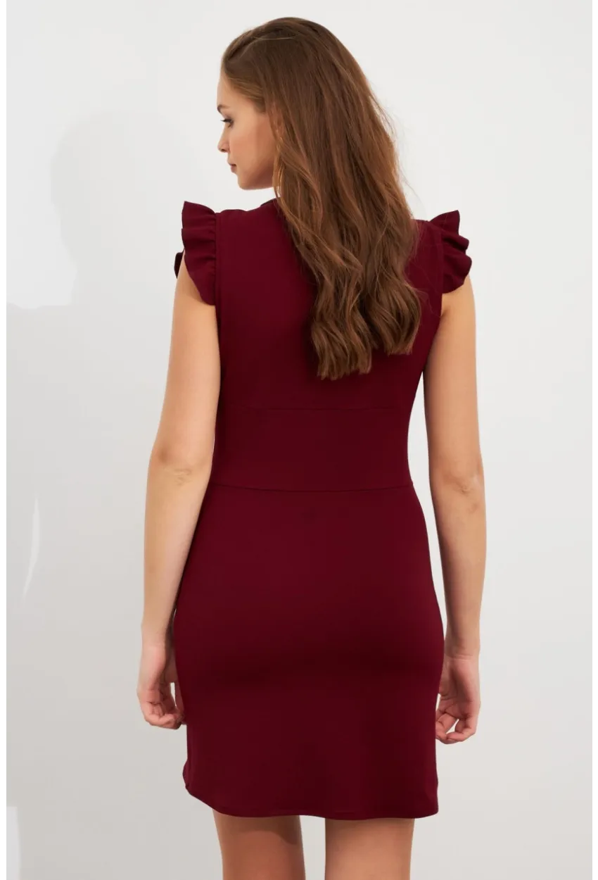 Kadın Bordo Düğme Detaylı Mini Elbise DAF5033