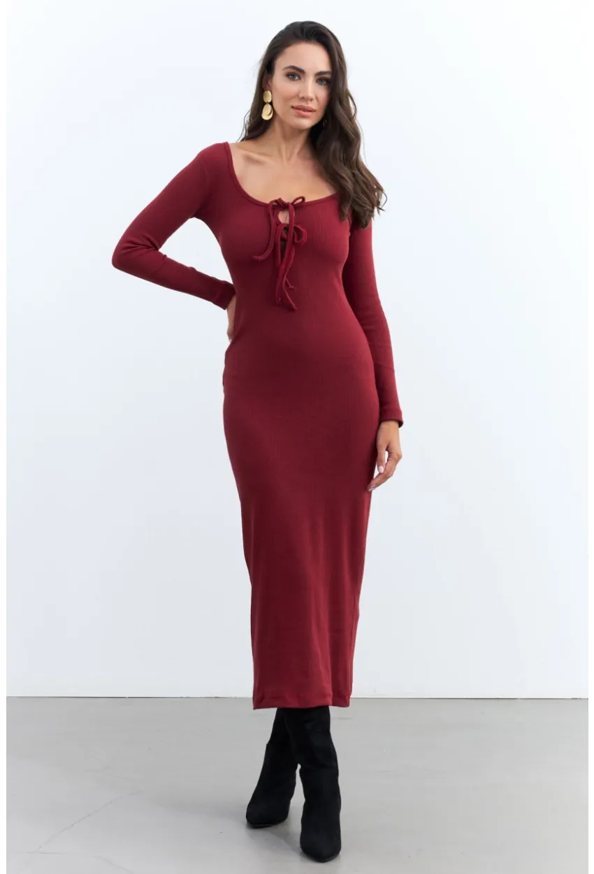 Kadın Bordo Kaşkorse Maxi Elbise EY1513