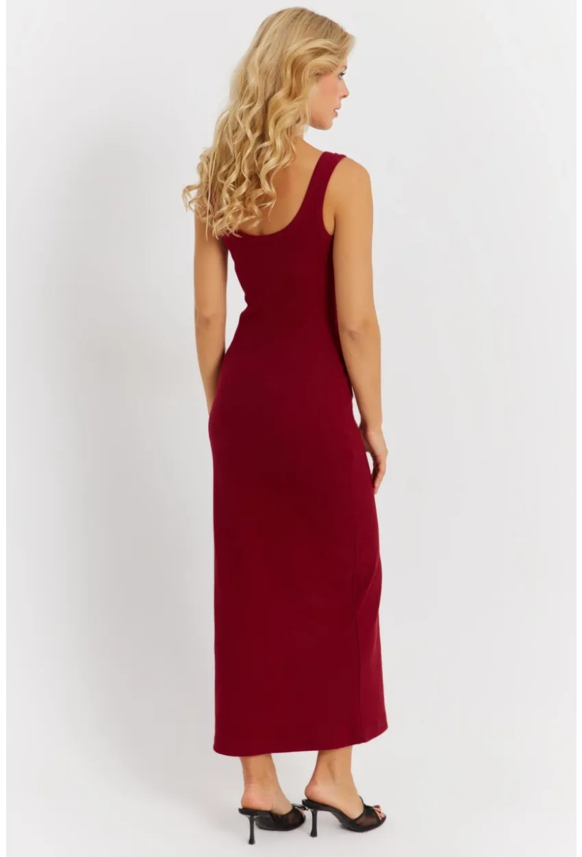 Kadın Bordo Kaşkorse Midi Elbise MK26