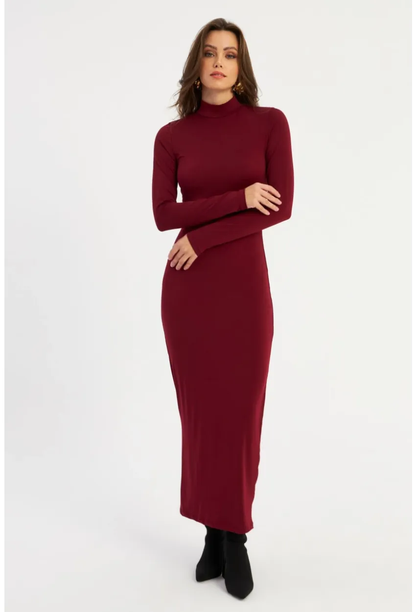 Kadın Bordo Maxi Elbise MLİK100