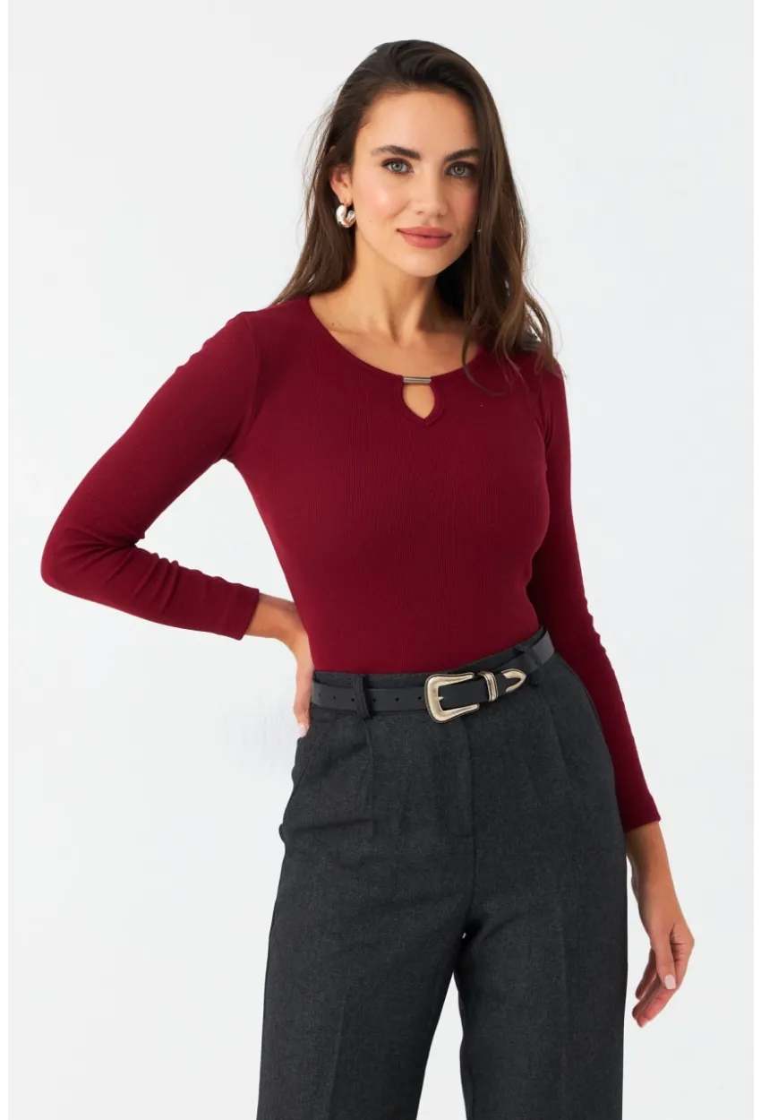 Kadın Bordo Önü Damla Kaşkorse Bluz GA100