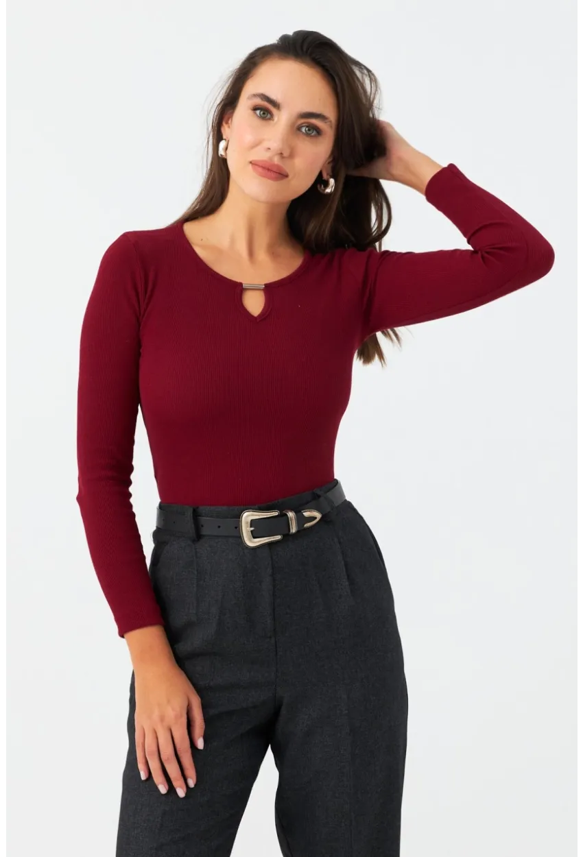 Kadın Bordo Önü Damla Kaşkorse Bluz GA100