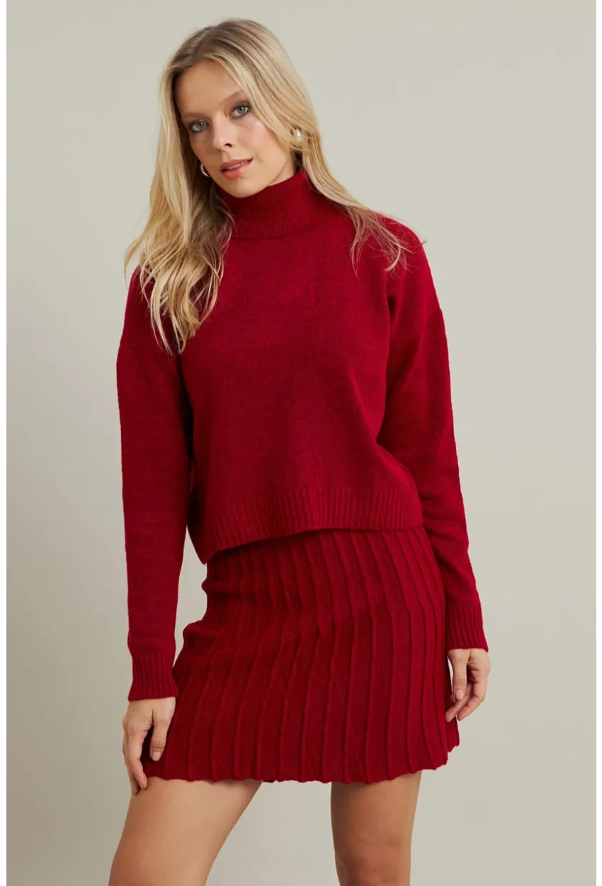 Kadın Bordo Pileli Etekli Alt Üst Takım ELT12001