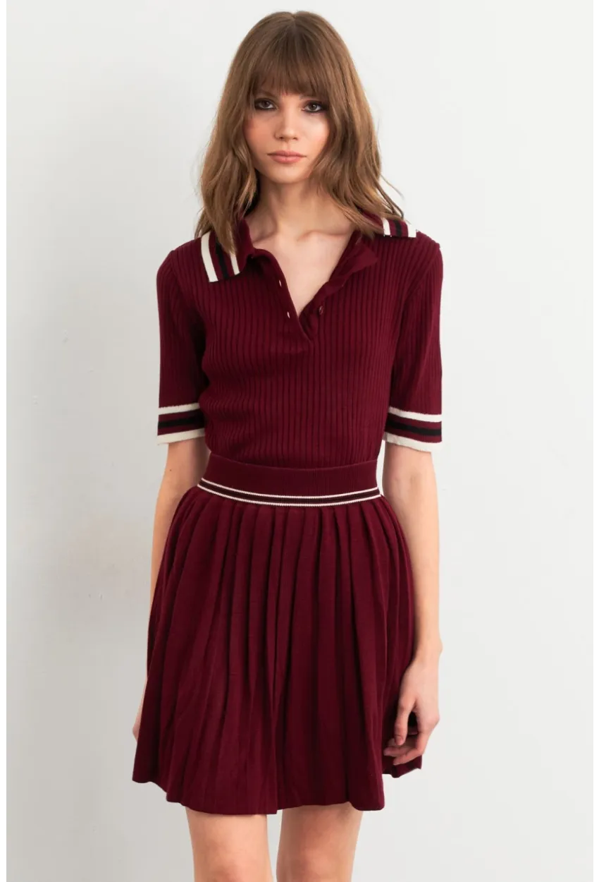 Kadın Bordo Polo Yaka Etekli Takım SF2558