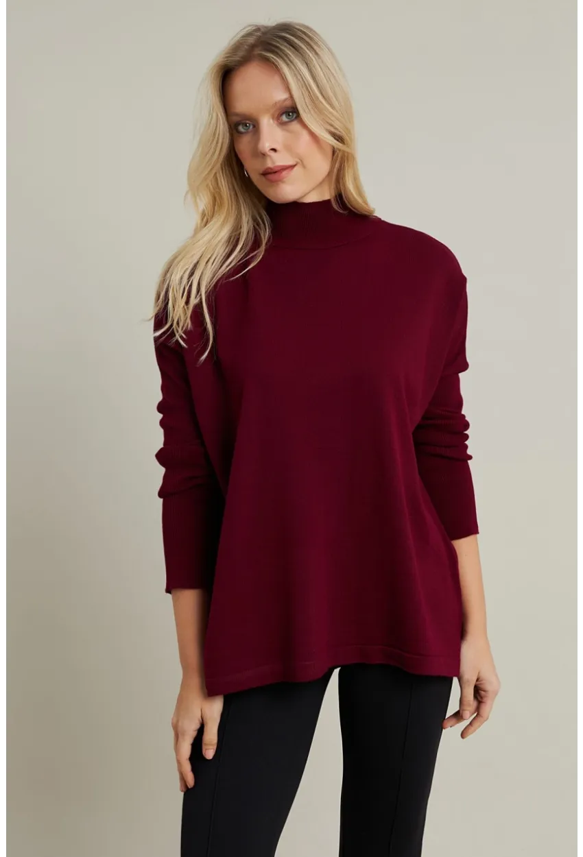 Kadın Bordo Salaş Triko Bluz YV289