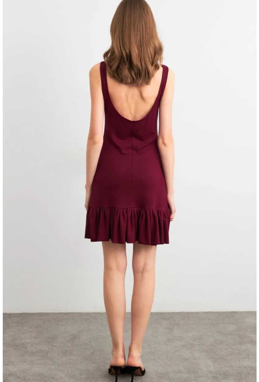 Kadın Bordo Sırtı Açık Mini Elbise HOR0050