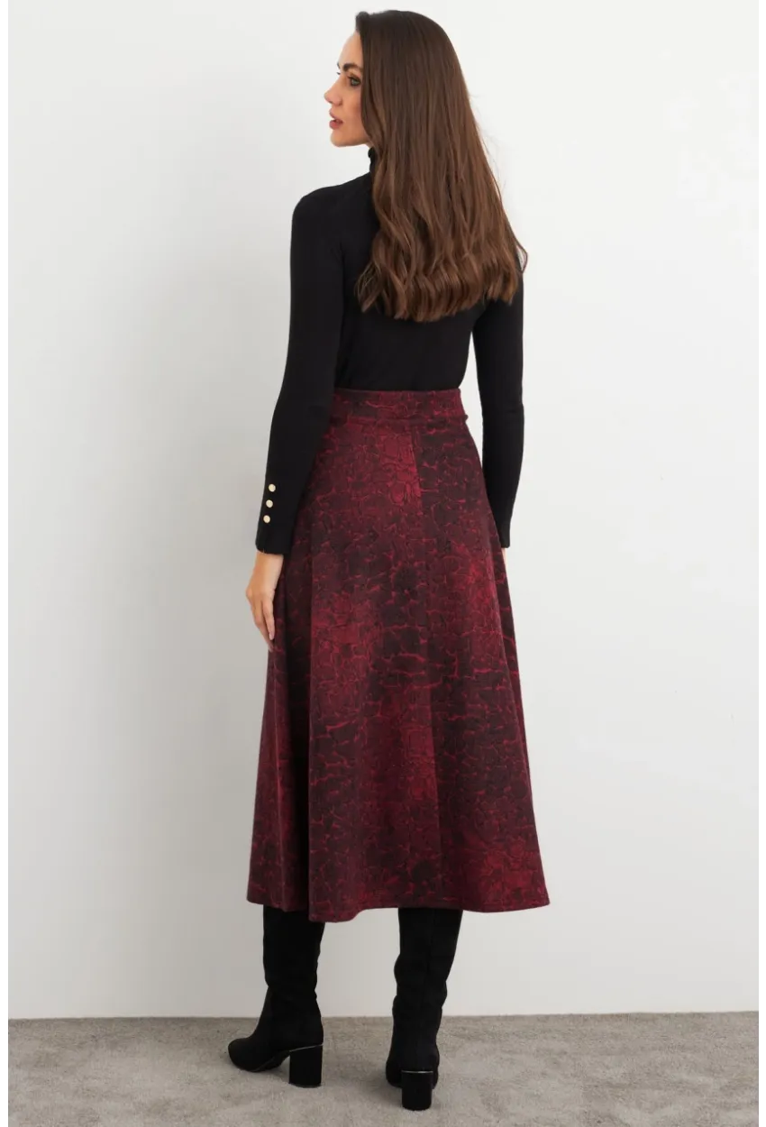 Kadın Bordo-Siyah Desenli Çan Etek MLON3007
