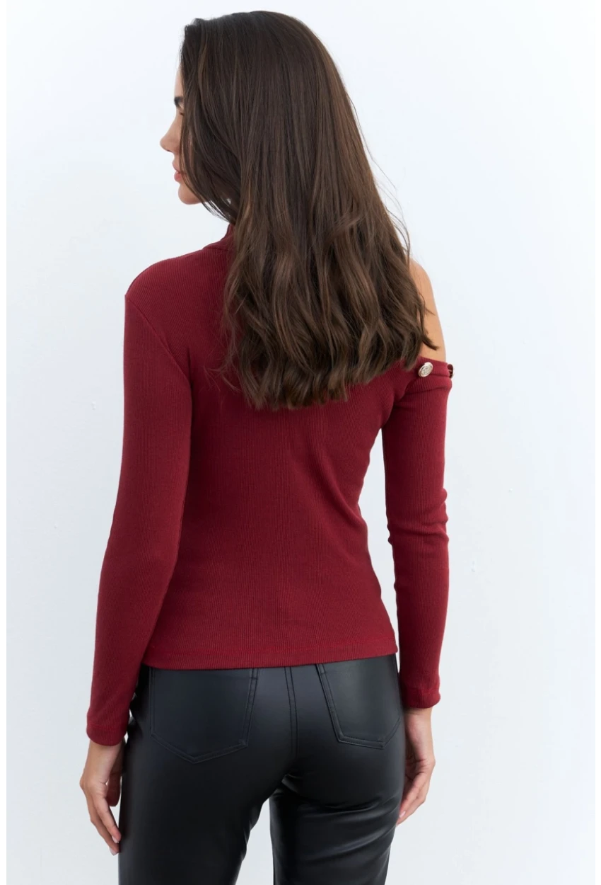 Kadın Bordo Tek Omuz Açık Kaşkorse Balıkçı Bluz EY2947