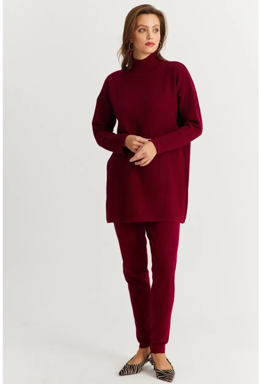 Kadın Bordo Triko Alt Üst Takım NUV9