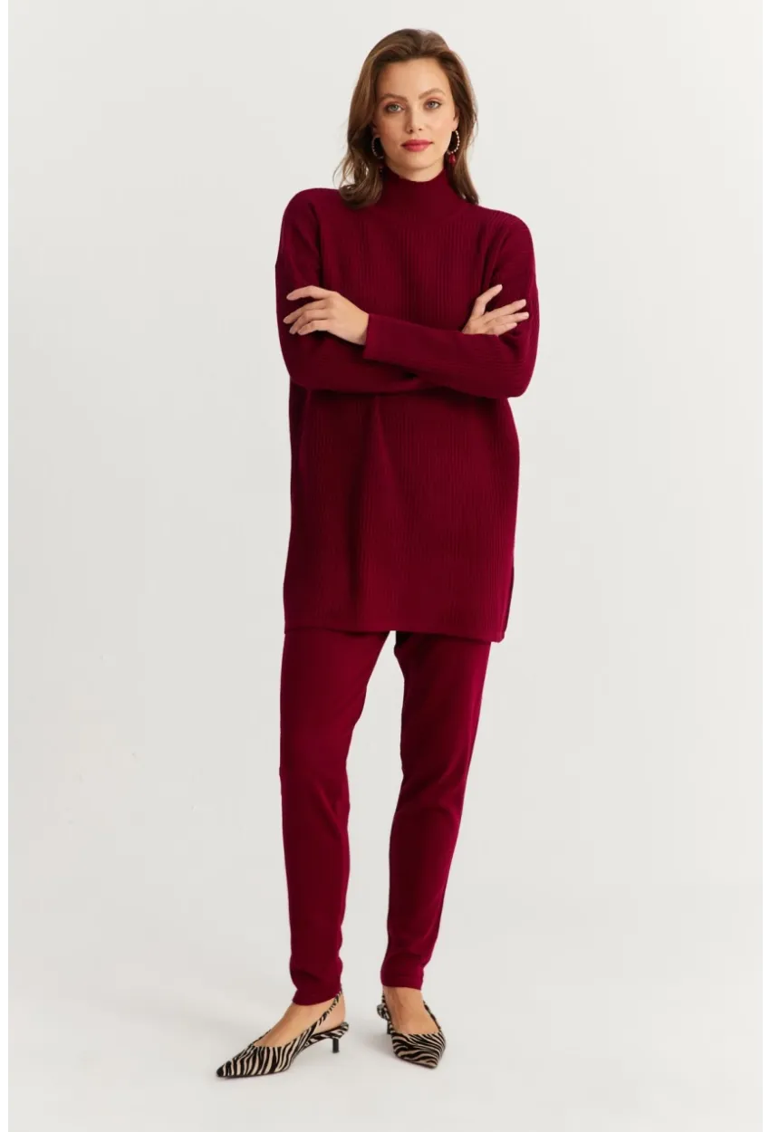 Kadın Bordo Triko Alt Üst Takım NUV9