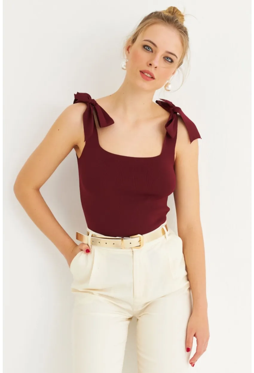 Kadın Bordo Triko Bluz YV236