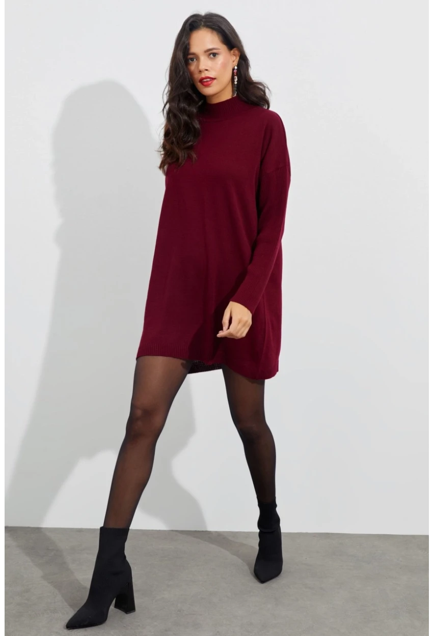 Kadın Bordo Triko Tunik YV110