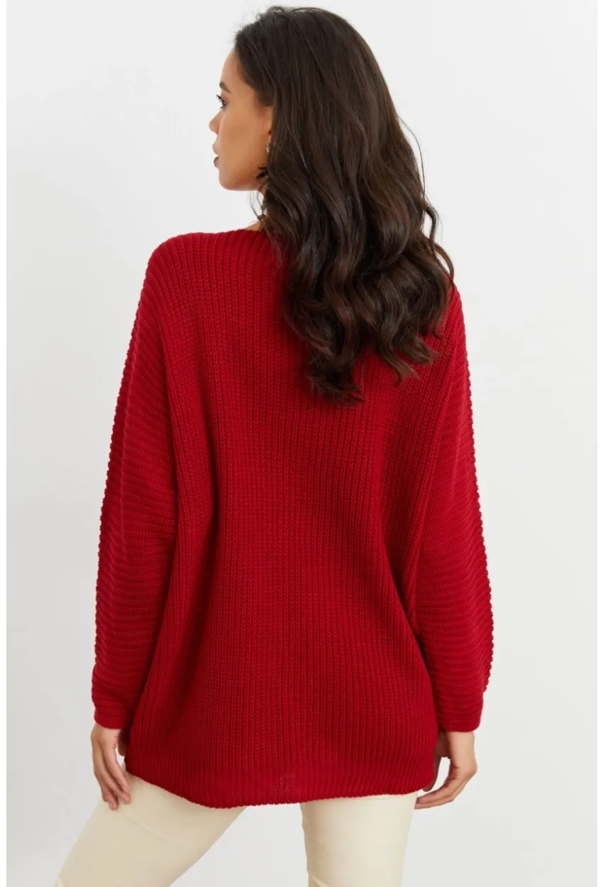 Kadın Bordo V Yaka Salaş Triko Tunik SMT158