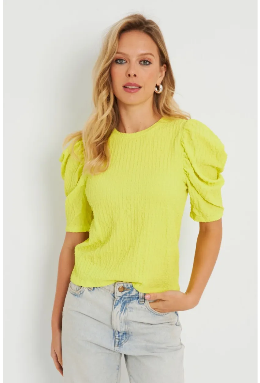 Kadın Bürümcük Bluz Neon Sarı AYD282