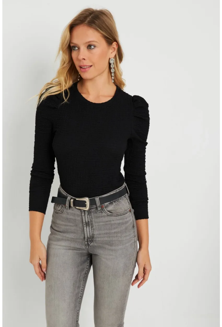 Kadın Bürümcük Bluz Siyah AYD284