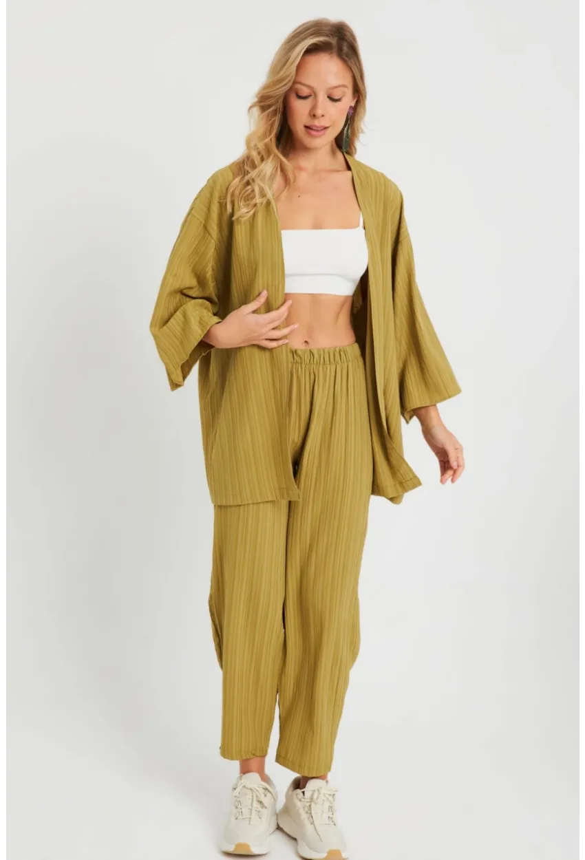 Kadın Bürümcük Kimono Takım Haki Q983